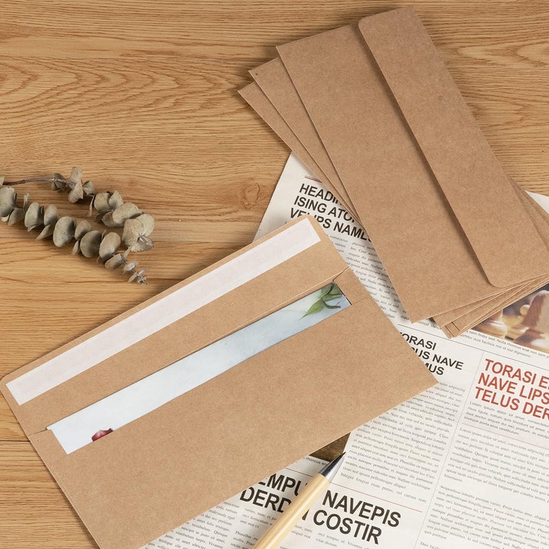 Wishop 100 Pack Colorful #10 Business Envelopes Self Seal Standard Envelopes for Office Checks, Business, Letter Mailing Invoices, 4.13 x 9.49 Inches (Brown) - Image 4